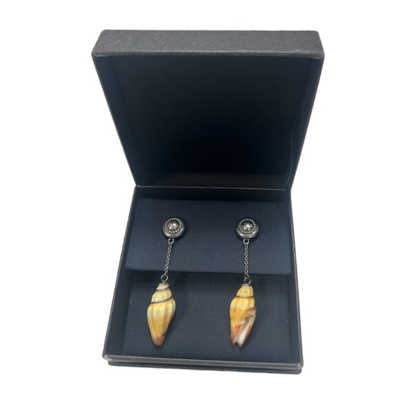 PRADA Shell & Metal Logo Earrings  #1155 - Picture 2 of 6